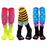 TeeHee Crazy Fun Novelty Knee High Socks for Women Multipack, Knee High-3pair_monster, Medium