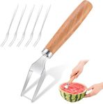 Watermelon Slicer Cuts Watermelons into Cubes, Stainless Steel Melon Cutter with Wooden Handle, Watermelon Cutting Tool Fruit Cutter with 5 Fruit Forks