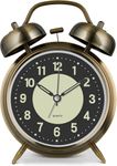 Azyh Loud Alarm Clock for Heavy Sleeper, 4 Inches Twin Bell Battery Operated Metal Alarm Clocks with Night Light for Bedrooms, Retro Analog Alarm Clock for Adults, Silent Non-Ticking (Bronze)