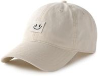 FURTALK Smile Face Baseball Cap for Women Men Adjustable Unstructured Washed Low Profile Baseball Hat Beige