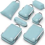 Large Packing Cubes for Travel-Extra Large Compression Luggage Organizers 7 Piece Set-Ultralight, Expandable/Compression Bags for Clothes by TRIPPED Travel Gear (DustyTeal/White)