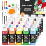 Shuttle Art Acrylic Paint Set, 25 Colours Acrylic Paints, 2oz/60ml Bottles, Rich Pigmented, Waterproof, Premium Acrylic Paints for Artists, Beginners and Kids on Canvas Rocks Wood Ceramic Fabric