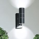 Unikcst Outdoor Wall Lights Mains Powered PIR Motion Sensor Up Down Outside Wall Lights IP44 Black 240V, Incl. 2X 5W LED GU10 Bulbs Cool White