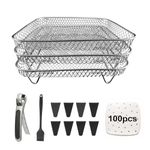 Square Air Fryer Rack Set by Magla. Compatible with Ninja Speedi 5.7L, Cosori 5.5L, Tefal 6.5L etc. Including 8 Extendable Feet and 100 Parchment Paper. Air Fryer Accessories, UK Brand