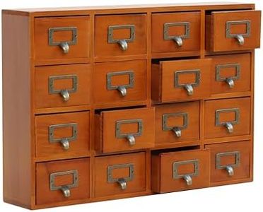 Card Catalog Desk Drawer Organizer - Wooden Storage Box with 16 Drawers - Home Office Desk Organizer Curio Cabinet - Rustic Drawers Dressers for Countertop- Apothecary Cabinet Tea Coffee Pod Storage