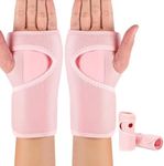 Carpal Tunnel Wrist Brace Pair with Adjustable Compression Strap, Hand Palm Wrist Support, Relieves Tendonitis, Wrist Pain Hand Pain, Sports Injuries, Day & Night Support (Pink, left hand and right hand)