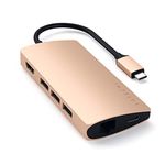 SATECHI USB C Hub Multiport Adapter V2 - USB C Dongle - 4K HDMI (60Hz), 60W USB C Charging, GbE, SD/Micro Card Readers, USB 3.0 - USBC Hub For MacBook Pro/Air M1 M2 - Gold