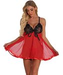 scicent Baby Doll Dress for Women Lace Babydolls Chemise with Thong Playsuit Sleepwear Ladies Negligees Nighties Nightdress 6X UK 22-24 Black-Red