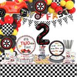 186pcs Two Fast Race Car Birthday Decorations - Racing Car Balloons, Banner, Plates, Napkins, Cups, Cake Topper, Tablecloth, for Boys Kids' Two Year Old Birthday Party, Serves 20 Guest (Two Fast Set)