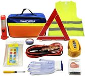 WAIZHIUA 12Pcs Car Emergency Tool Kit, Europe Roadside Assistance Auto Car Safety Kit Car Breakdown Kit with Warning Triangle, High Visibility Vest, Tow Rope, Car Safety Hammer, Storage Bag