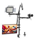 HOSS® 4 in1 Content Creator Desk Mount that Holds Monitor, Camera, Ring Light, and Microphone | Perfect stand for YouTube, Podcast, and Live Streaming [Color : Black] (All in one Mount - 1)