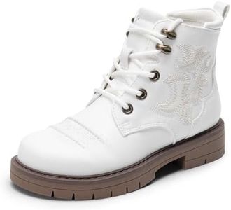 DREAM PAIRS Boys Girls Combat Ankle Boots Cowboy Cowgirl Western Embroidered Side Zipper Booties,Size 9 Toddler,White,SDBO2409K