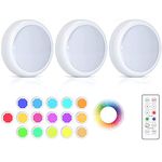 CUQOO Wireless Under Cabinet Lights with Remote 3 Pack – 16 LED Colour Changing Under Cabinet Touch Control Kitchen Lights | 8K Stick on Lights with Adjustable Brightness | Under Counter Push Lights