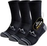 Niorasen Mens Sports Socks, Cushioned Anti Blister Hiking Walking Socks, Breathable Cotton Running Sock, Multi Performance Crew Outdoor Athletic Sock for Trekking Cycling Work 3 Pairs, Black 9-12