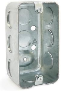 4 x 2 Inch Single-Gang Metal Handy Electrical Box, 1-7/8" Depth, Drawn Steel Construction, 1/2" Knockouts, Surface Mount Utility Box