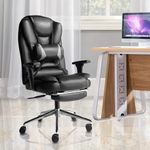 Kepler Brooks Office Chair | 3 Years Warranty | Chairs for Office Work, Chair for Office Work at Home, Diwali Gifts, Boss Chair, Padded Arms & Leg Rest, Wooden Frame (Italia Pro - Black)