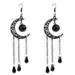 Gothic Moon Earrings, Stylish Black Goth Moon Drop Earrings Elegant Witch Celestial Dangle Earrings Black Hoop Ear Jewelry for Women Halloween Christmas New Year Gifts for Women