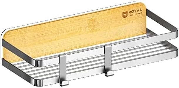 ROYAL CRAFT WOOD Bamboo and Stainless Steel Shower Caddy: Rustproof, Adhesive, No-Drill Installation 1-Pack