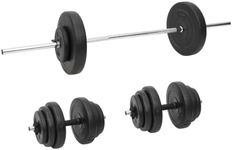 vidaXL Versatile Barbell and Dumbbell Set with Plates: 60kg, Chrome Plated Steel and Plastic-Covered Cement Plates, Includes Varied Weights and Star Locks