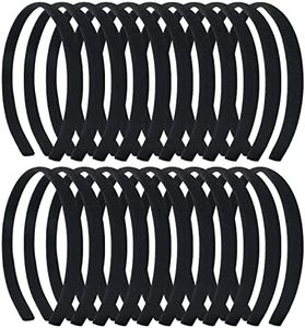 Lawie 20 Pack 0.5 Inch Black Plain Cloth Covered Thin Hard Plastic Headbands Elastic Skinny Hairband Flexible Hair Hoop Holder Clasp Tiara Crown Base Headpieces Crafts DIY Accessories for Women Girls
