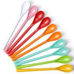 Mispudin 10 Pcs Lovely Long Handle Spoons, Colorful Plastic Spoons Reusable, Long Teaspoons, Ice Cream Spoons, Sundae Spoons, Dessert Spoons, Long Spoons for Latte Glasses