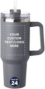 DISCOUNT PROMOS Custom Alps Stainless Steel Travel Mugs with Handle 40 oz, Set of 24, Personalized Bulk Pack - Ideal for Outdoor Adventures and Daily Commute, Great for Water or Coffee - Charcoal