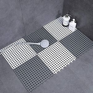 FINALIZE® 6 pcs Interlocking Non Slip Drainage Tiles 12x12 Inch Soft PVC Waterproof Floor Mat Non Slip Rubber Bath Mat with Drain Holes Column for Bathroom, Kitchen, Shower, Pool,Balcony,Gym,Wet Area