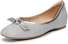 DREAM PAIRS Women's Low Wedge Dressy Flats, Comfortable Square Toe Rhinestone Wedding Shoes,Size 6.5,Silver-Glitter,SDFA2309W