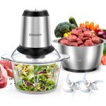 Food Processor with Dual Bowls, Cosicosy 2L Meat Grinder Set, 4 Stainless Steel Blades, 2-Speed Adjustable Food Chopper for Meat, Salads, Sauces, Vegetables, Fruits, Nuts, 300W