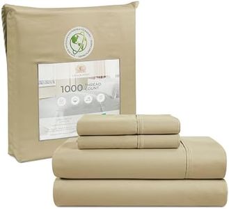 Luxury 1000 Thread Count Queen Size Bed Sheets Set - Linen, Egyptian Cotton Blend, Deep Pocket, Sateen Weave, Hotel Quality Bedding (Queen, Linen)