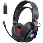 PH3 Wireless Gaming Headset for PS5/PS4/Switch/PC/Mac, Bluetooth 2.4GHz Low Latency PS5 Headset, Wireless Gaming Headphones with Microphone, 50Hrs Battery, Cool RGB, for Boys Girls Adult, Black Red