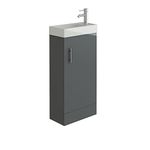 VeeBath Bathroom Cloakroom Vanity Basin Cabinet Unit Free Standing White High Gloss Sink Storage Furniture (Sheen Grey)