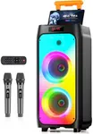 HWWR Karaoke Machine with 2 Wireless Microphones, Portable Bluetooth Karaoke Speaker for Outdoor, Big Party Speaker with Disco Lights for Gatherings, The Best Gifts for Christmas