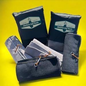 Luzia EliteDrive Golf Towels | Pack of 4 | with Carabiner Clips for Golf Bags | Premium Microfiber, Waffle Pattern | 2 Sets Contain 2 Grey Towels, 2 Black Towels