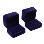 iSuperb Set of 2 Blue Velvet Couple Double Ring Box Earring Jewelry Case Gift Boxes