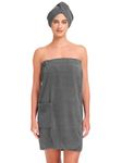 Knuffnee Women Wrap Towel Shower Spa Wraps Terry Cloth Bathrobe Adjustable Bath Wrap Grey S/M