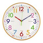 VREAONE Learning Clock for Kids 12 inch Educational Wall Clock Silent Movement and Colorful Numerals Kids Wall Clocks for Classroom,Playroom Nursery Bedrooms Kids Room,School