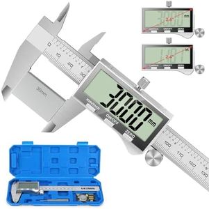 Ueznirn Digital Caliper, 150mm Stainless Steel Vernier Calipers Measuring Tool with Large LCD Screen, IP54 Waterproof Micrometer Digital Calipers with Inch/mm Conversion for Industrial/Household/DIY