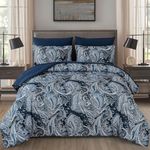 DJY Navy Paisley Comforter Set Full Size 7 Piece Bed in a Bag Boho Paisley Pattern Comforter Set Soft Lightweight Microfiber Blue Reversible Bedding Set for All Season