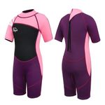 Yikayin Kids Wetsuit Shortie, 2.5mm Shorty Wetsuit for Boys Girls, Neoprene Thermal UV Swimsuit with Back Zip for Swimming Lessons Diving Surfing Snorkeling - Pink L