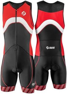 SLS3 Triathlon Suits Mens - Premium Trisuit Triathlon Men - Sleeveless, Quick Drying Tri Kit with Large Back Pocket (Red Wave, X-Large).