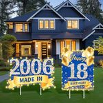 18th Birthday Yard Sign with String Lights and Stakes, 2Pcs Large Size Happy 80th Birthday and Made in 2006 Birthday Sign, Outdoor Lawn Signs Birthday Decorations Party Supplies, Shiny Blue and Gold