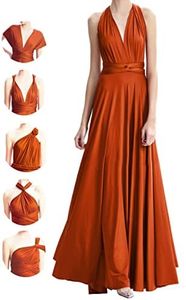 Abiti infiniti per damigelle d'onore,Abiti da sposa per le donne,Abito avvolgente lungo maxi convertibile multiway abiti, Burnt Orange, Taglia Unica