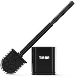 MOSTDB Klobürste Silikon, Toilettenbürste aus Silikon mit Schnell Trocknendem Halter, Antibakteriell WC Bürste & Klobürstenhalter mit Wandmontage - ohne Bohren, Schwarz