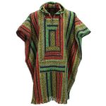 LOUDelephant 100% Woven Cotton Long Hooded Poncho Red & Green Unisex One Size Gheri Nepal