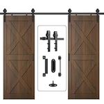 Arti-Life 8FT Double Barn Door Hardware Kit Heavy Duty Sliding Door Track Kit with Hook and 2 Handles,Smoothly and Quietly Hardware for Interior and Exterior Fit 24" Wide Door Panel (J Shape Hanger)