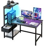Grandder Gaming Desk 41 Inch with CPU Stand and LED Light, Computer Desk with Reversible Shelves and Storage Drawer, Pc Small Desk for Home Office Table with Bag, Carbon Fiber Black