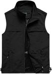 Flygo Men's Casual Lightweight Outdoor Work Safari Fishing Travel Photo Vest Multi Pockets Black Small