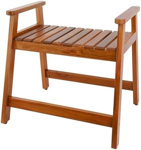 VaeFae Teak Shower Chair with Arms, 22" Shower Bench, Spa Bath Seat for Bathroom, Wooden Shower Stool for Inside Shower