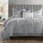 Madison Park King Comforter Set, Luxe Velvet, Satin Binding Comforter for a King-Size Bed, Cozy Velvet Comforters, All Seasons, Lightweight, Down Alternative Bedding, King/Cal King, Silver 5 Piece